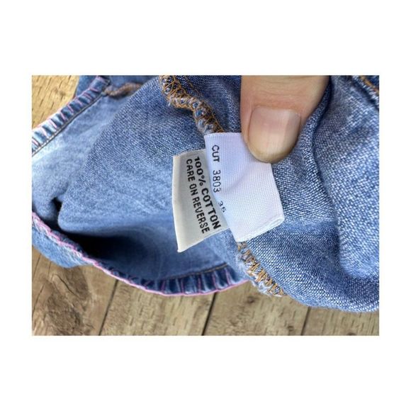 Vtg 90s Guess Jeans Denim Halter Dress Palm Tree Embroidery Pink Contrast Stitch - Picture 8 of 9